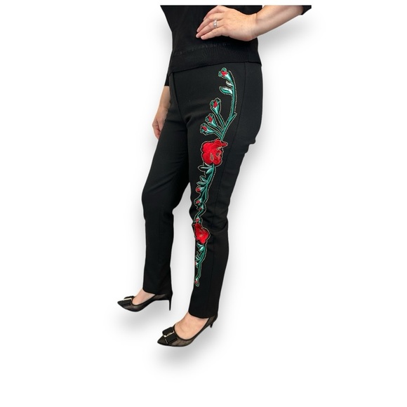Flower Embroidered Black Women Pants - Picture 7 of 11